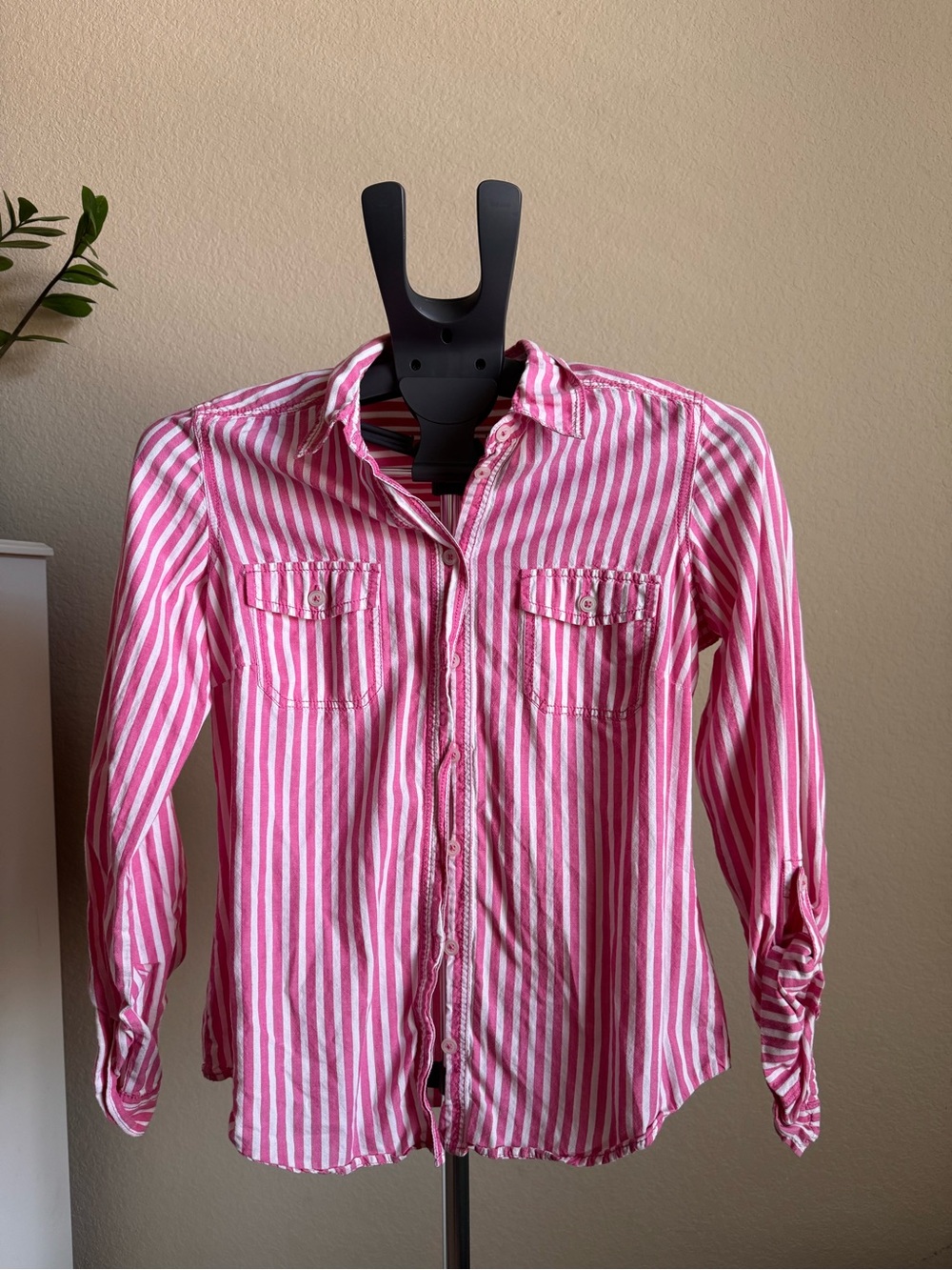 Marks & Spencer Pink and White Striped Button-Down Shirt